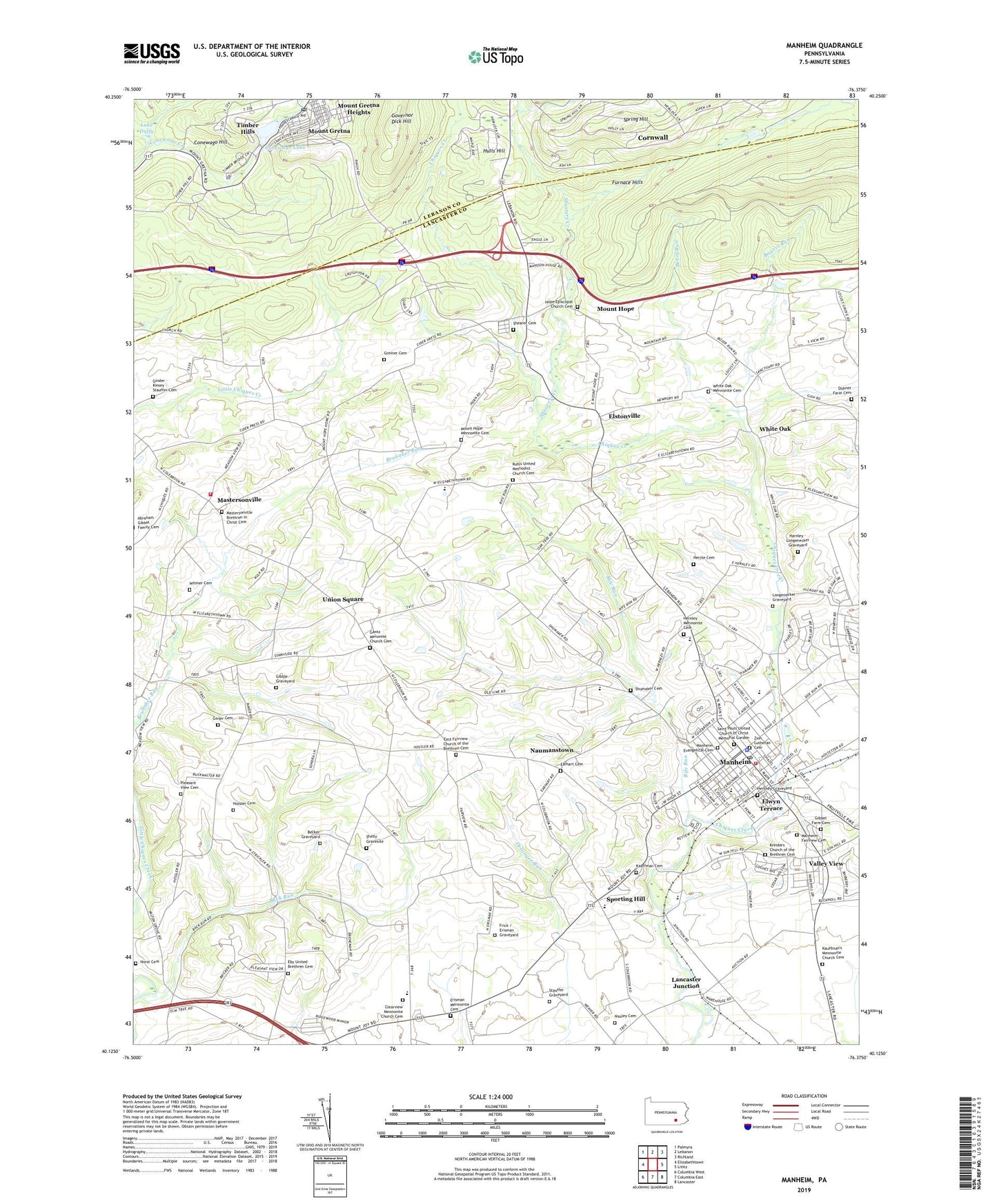 Manheim Pennsylvania US Topo Map Image