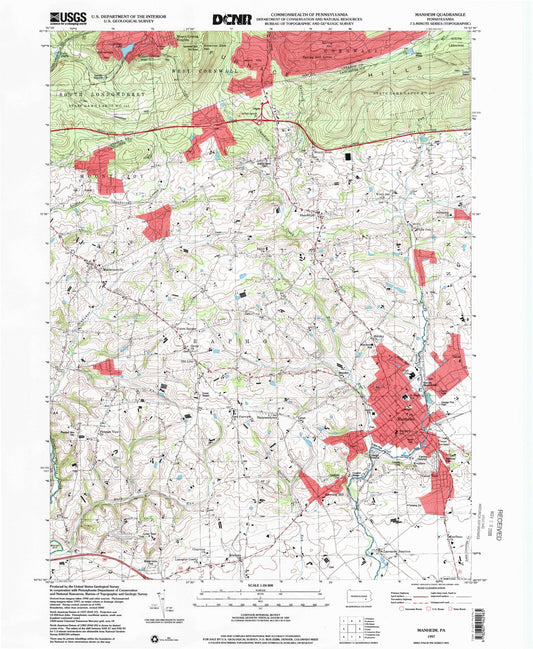 Classic USGS Manheim Pennsylvania 7.5'x7.5' Topo Map Image