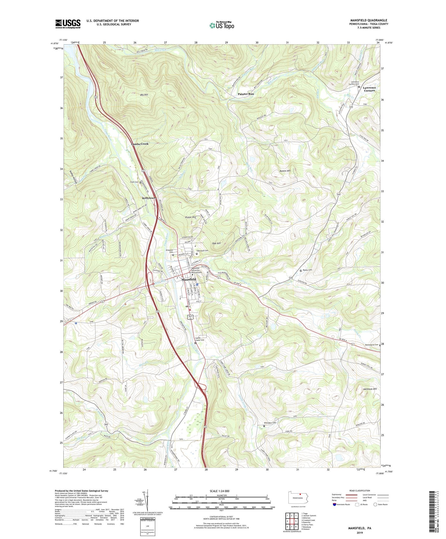 Mansfield Pennsylvania US Topo Map Image