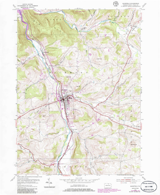 Classic USGS Mansfield Pennsylvania 7.5'x7.5' Topo Map Image