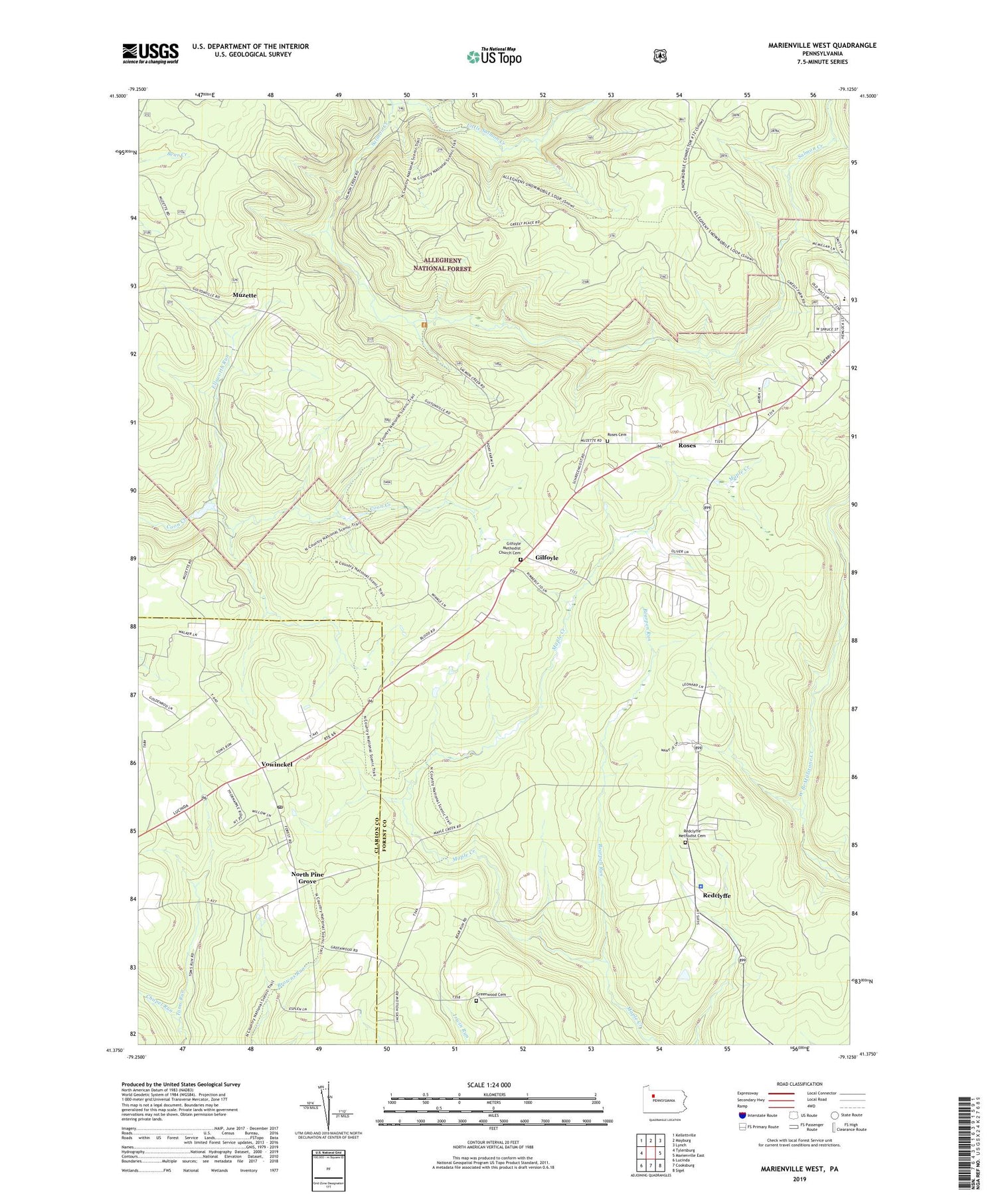 Marienville West Pennsylvania US Topo Map Image