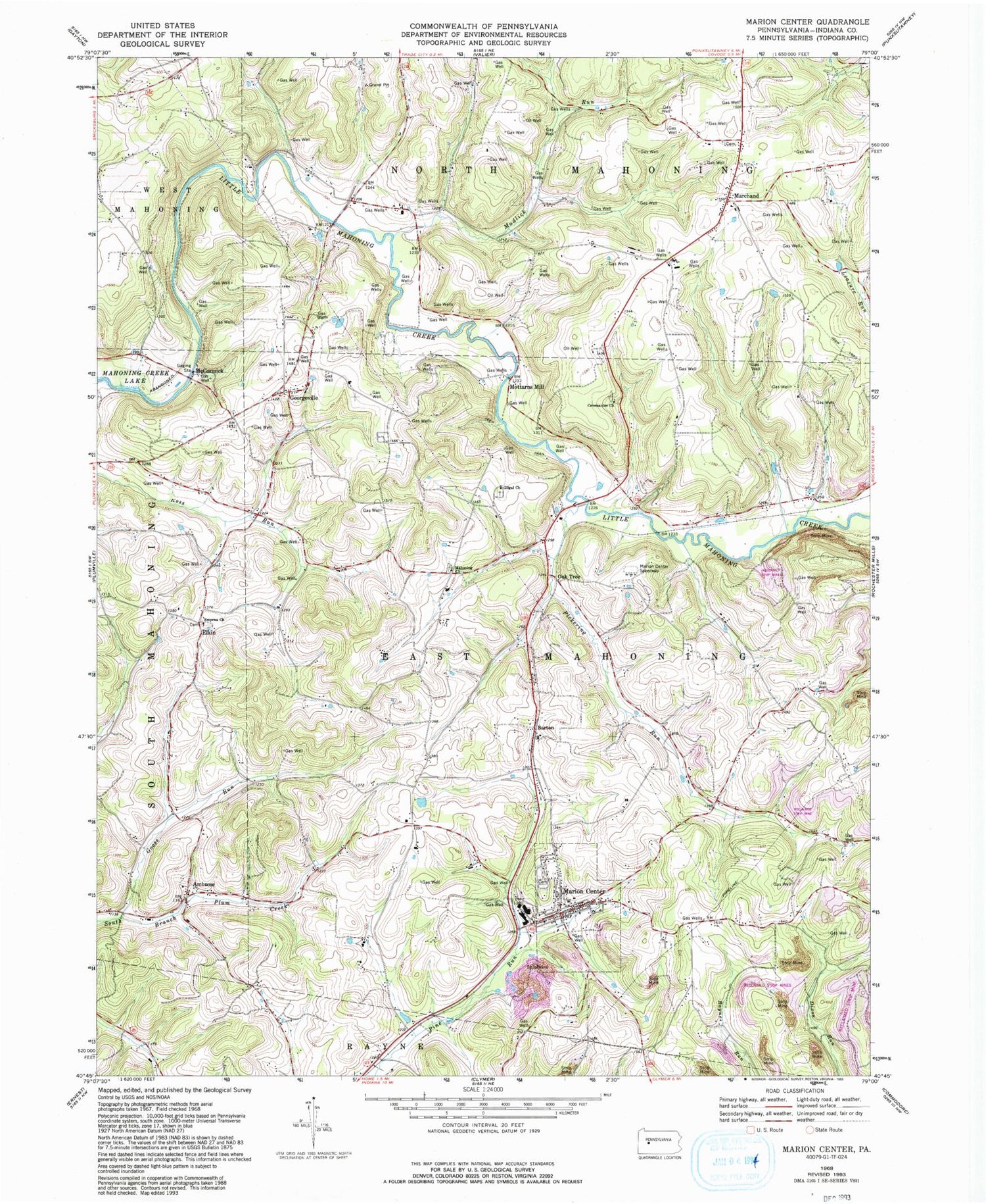 Classic USGS Marion Center Pennsylvania 7.5'x7.5' Topo Map Image