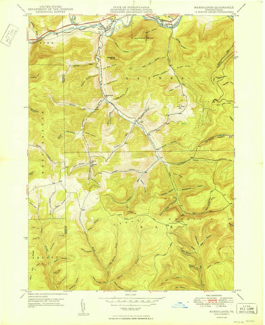 Classic USGS Marshlands Pennsylvania 7.5'x7.5' Topo Map Image