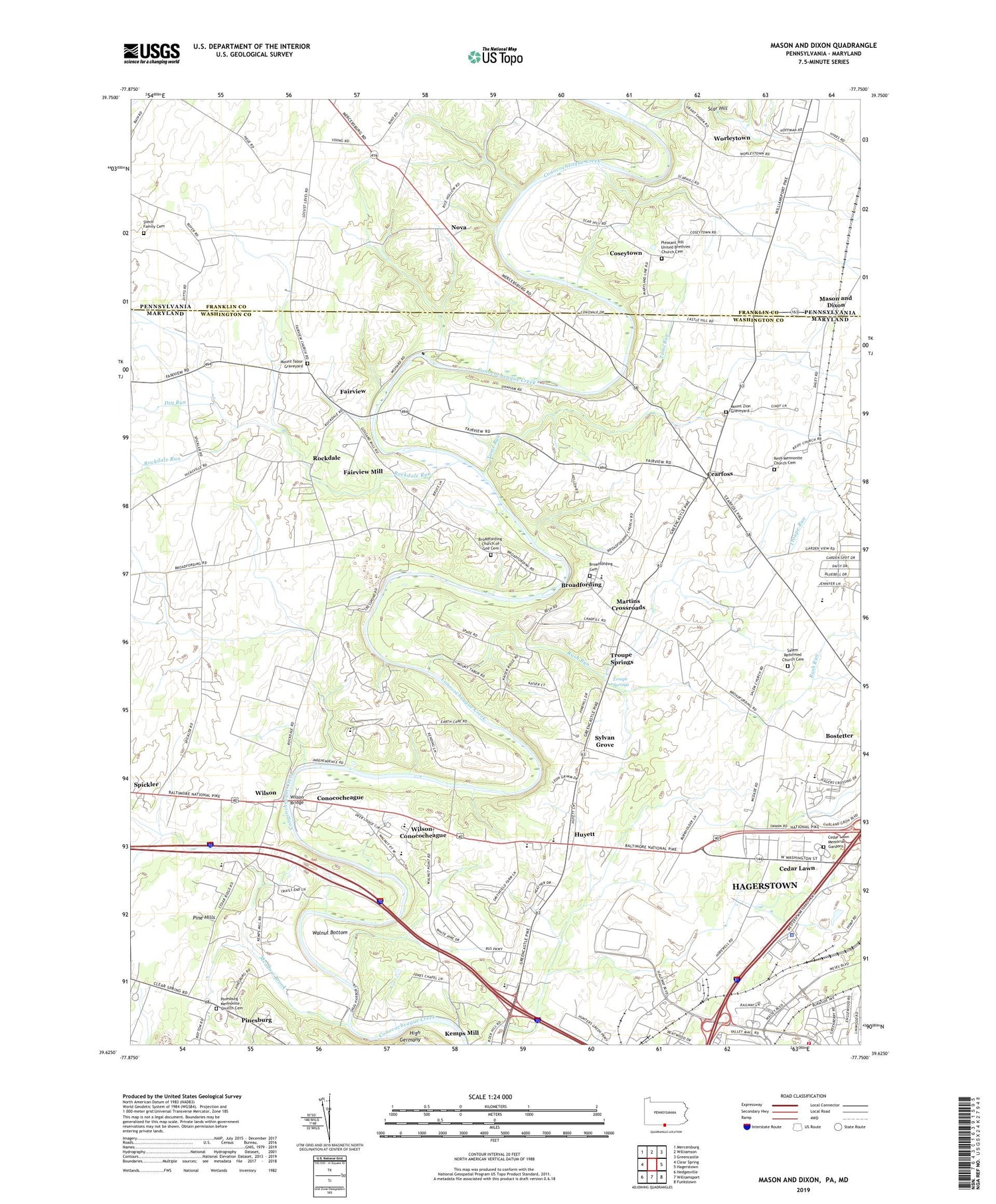 Mason and Dixon Pennsylvania US Topo Map Image
