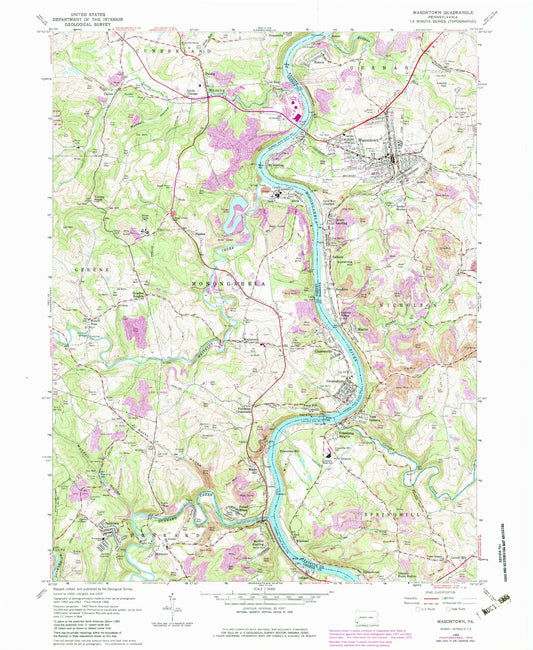 Classic USGS Masontown Pennsylvania 7.5'x7.5' Topo Map Image