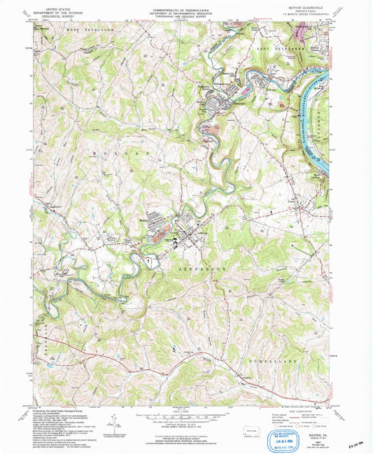 Classic USGS Mather Pennsylvania 7.5'x7.5' Topo Map Image