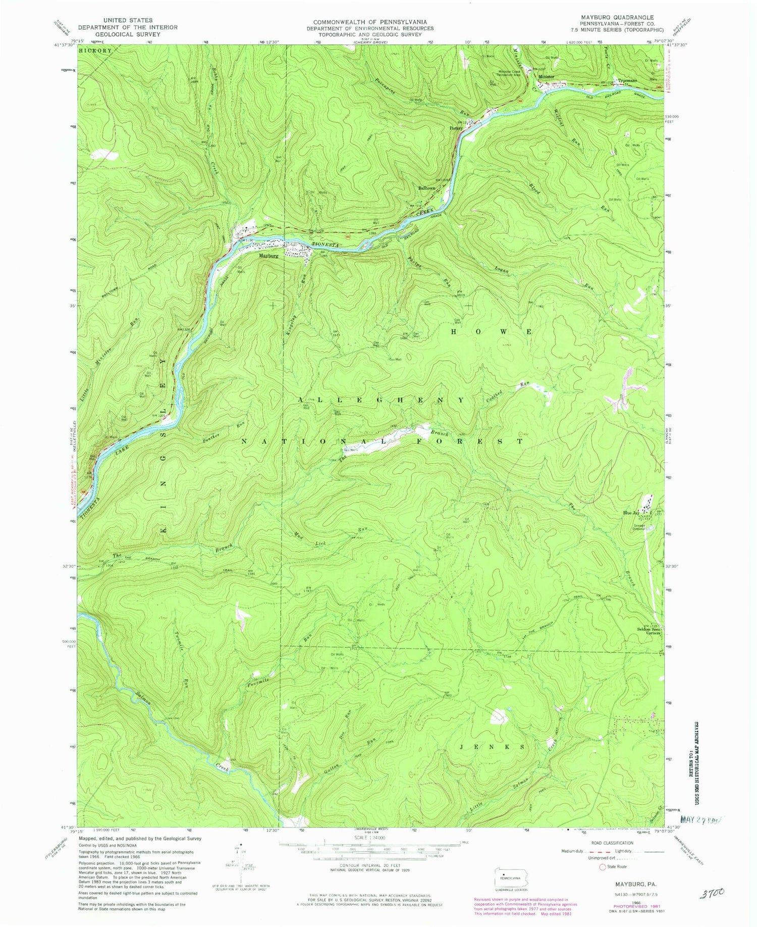 Classic USGS Mayburg Pennsylvania 7.5'x7.5' Topo Map Image