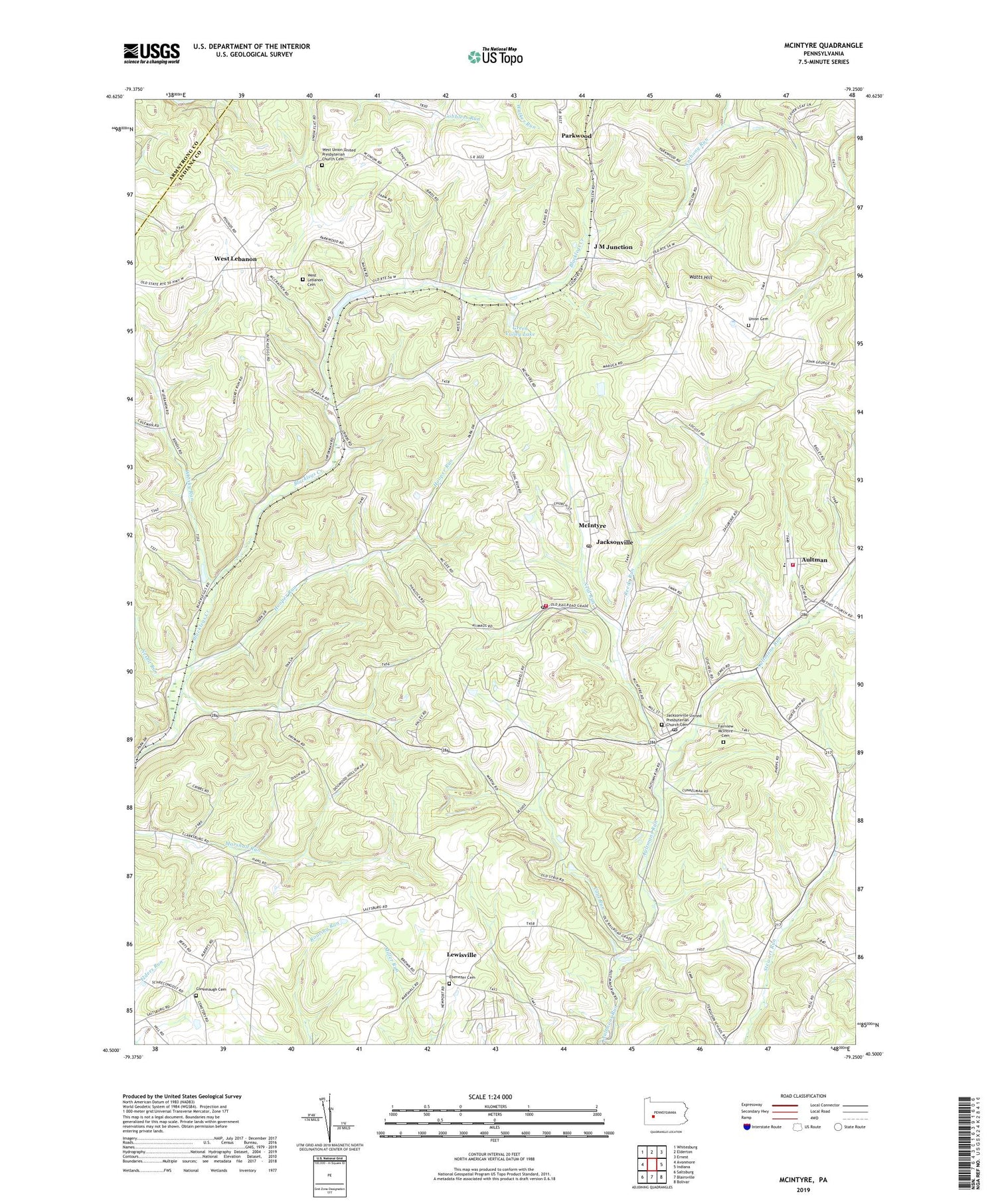 McIntyre Pennsylvania US Topo Map Image