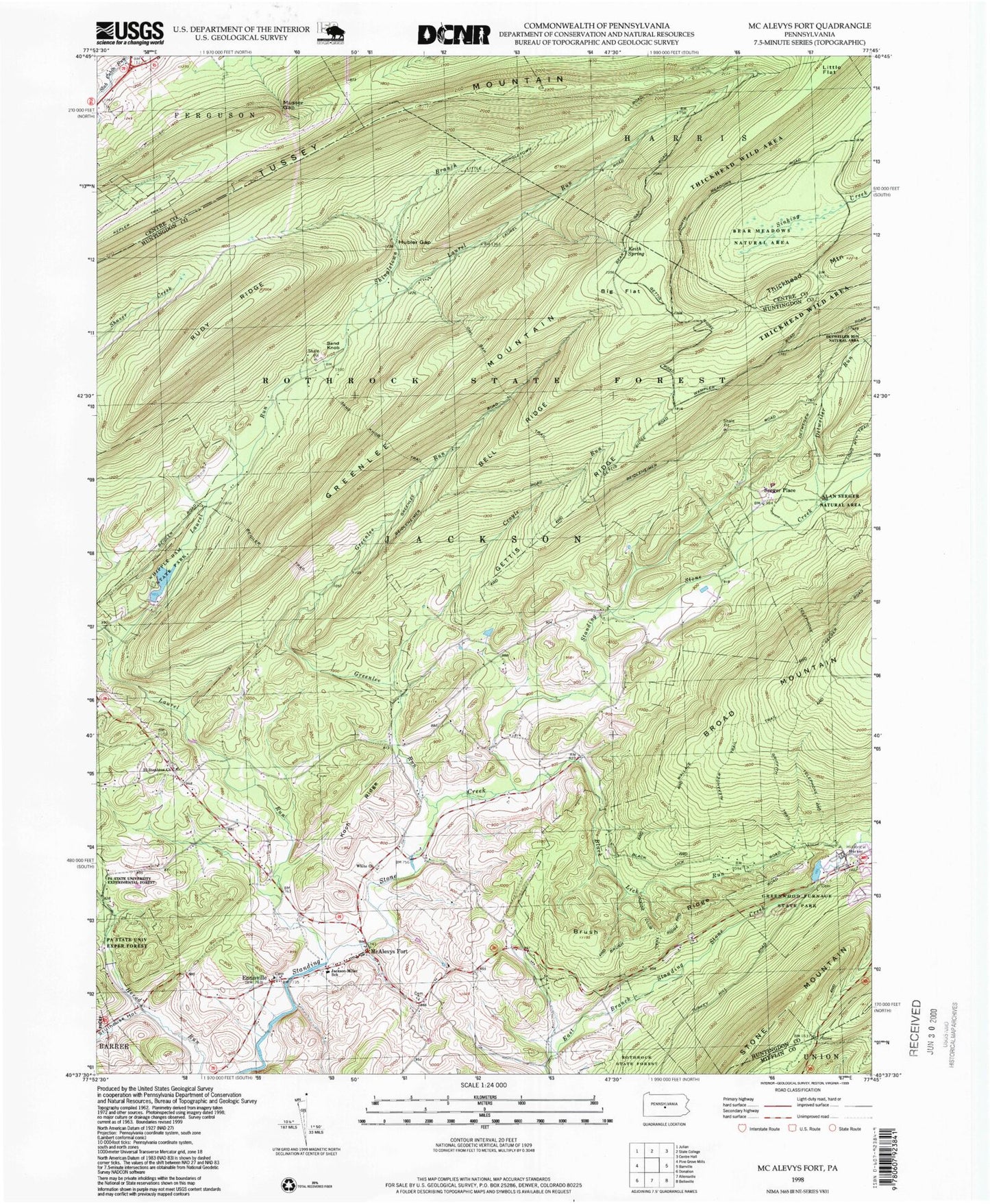 Classic USGS McAlevys Fort Pennsylvania 7.5'x7.5' Topo Map Image