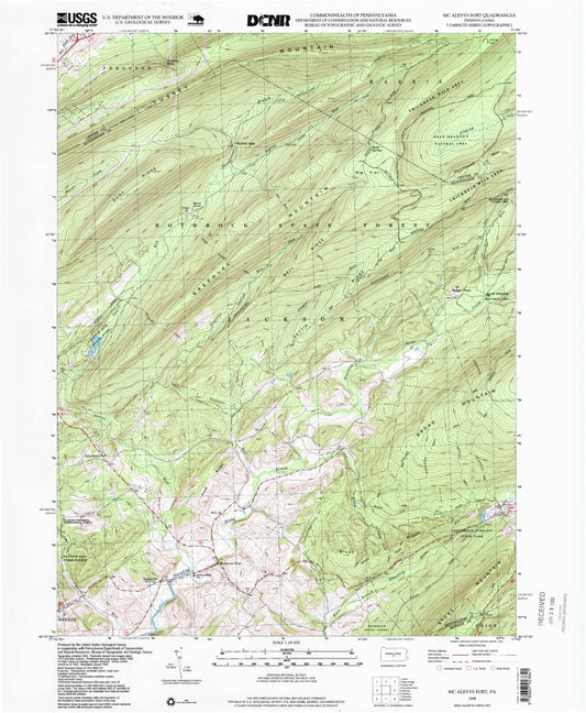 Classic USGS McAlevys Fort Pennsylvania 7.5'x7.5' Topo Map Image