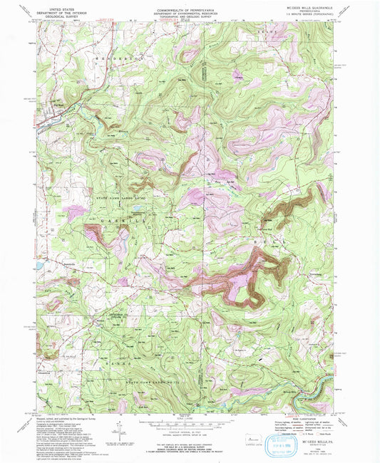 Classic USGS McGees Mills Pennsylvania 7.5'x7.5' Topo Map Image
