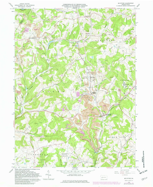 Classic USGS McIntyre Pennsylvania 7.5'x7.5' Topo Map Image