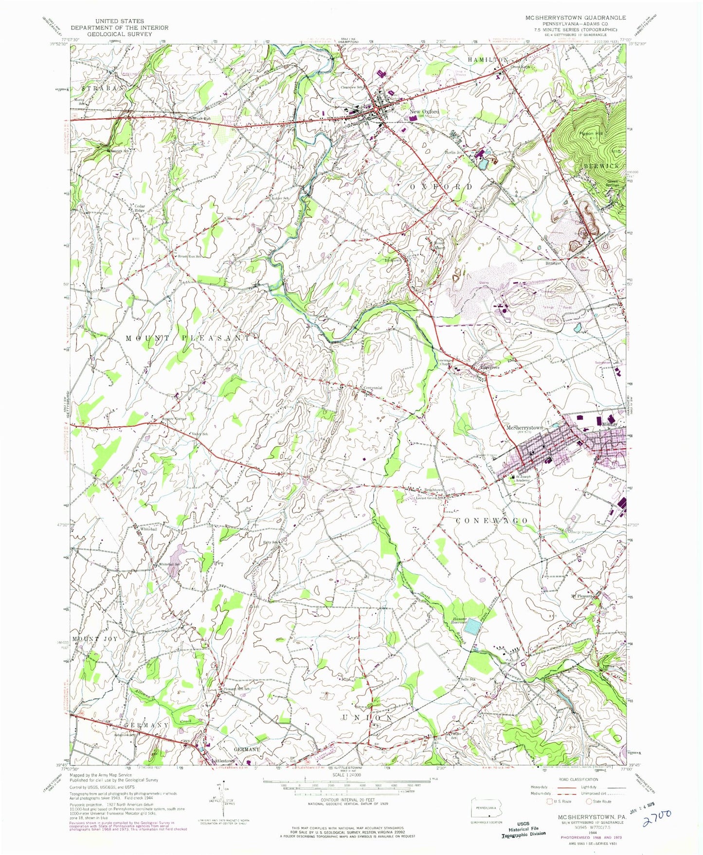 Classic USGS McSherrystown Pennsylvania 7.5'x7.5' Topo Map Image