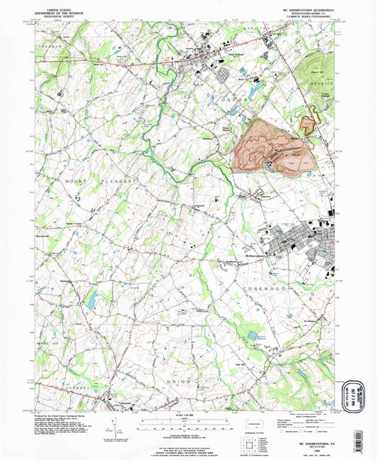 Classic USGS McSherrystown Pennsylvania 7.5'x7.5' Topo Map Image