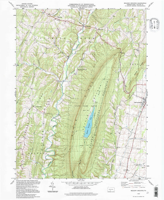 Classic USGS Meadow Grounds Pennsylvania 7.5'x7.5' Topo Map Image