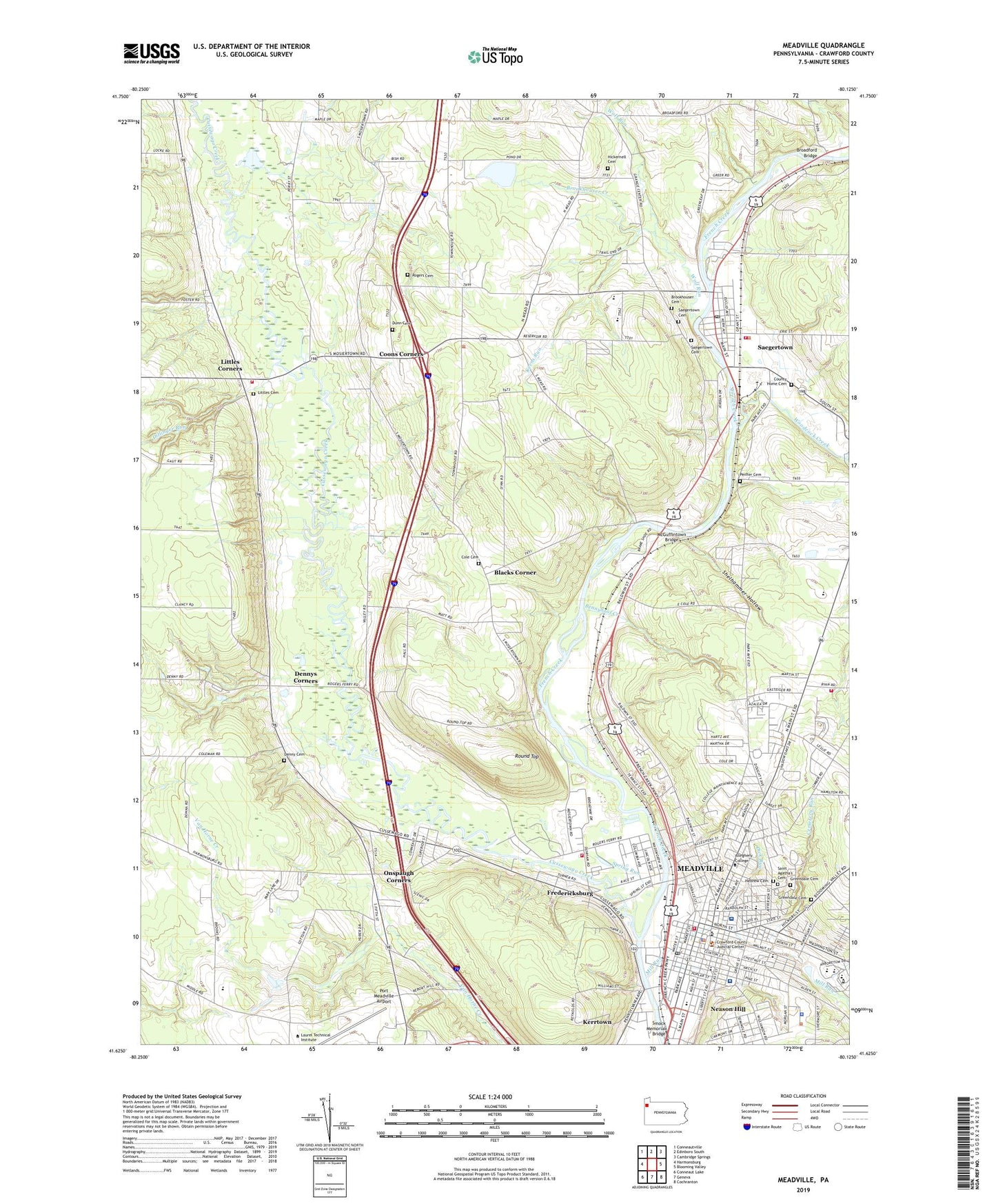 Meadville Pennsylvania US Topo Map Image