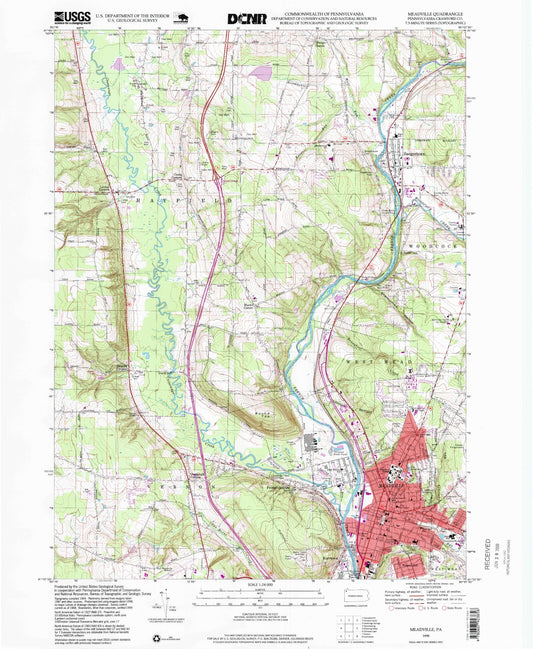 Classic USGS Meadville Pennsylvania 7.5'x7.5' Topo Map Image