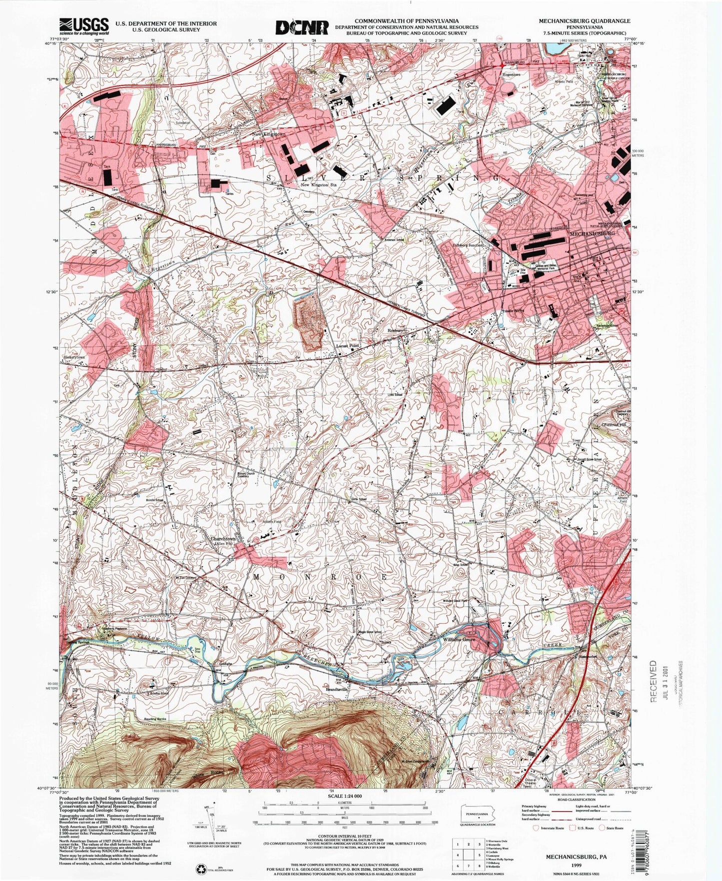 Classic USGS Mechanicsburg Pennsylvania 7.5'x7.5' Topo Map Image