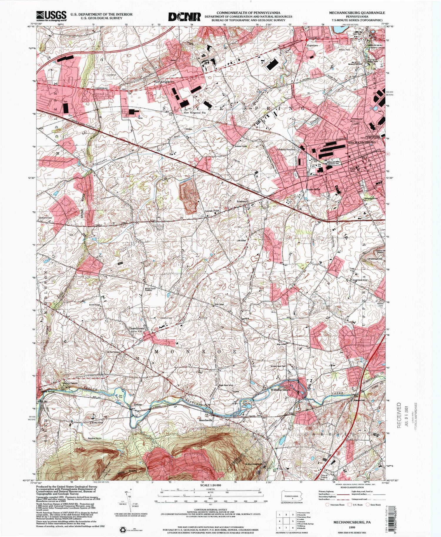 Classic USGS Mechanicsburg Pennsylvania 7.5'x7.5' Topo Map Image