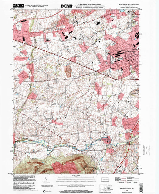 Classic USGS Mechanicsburg Pennsylvania 7.5'x7.5' Topo Map Image