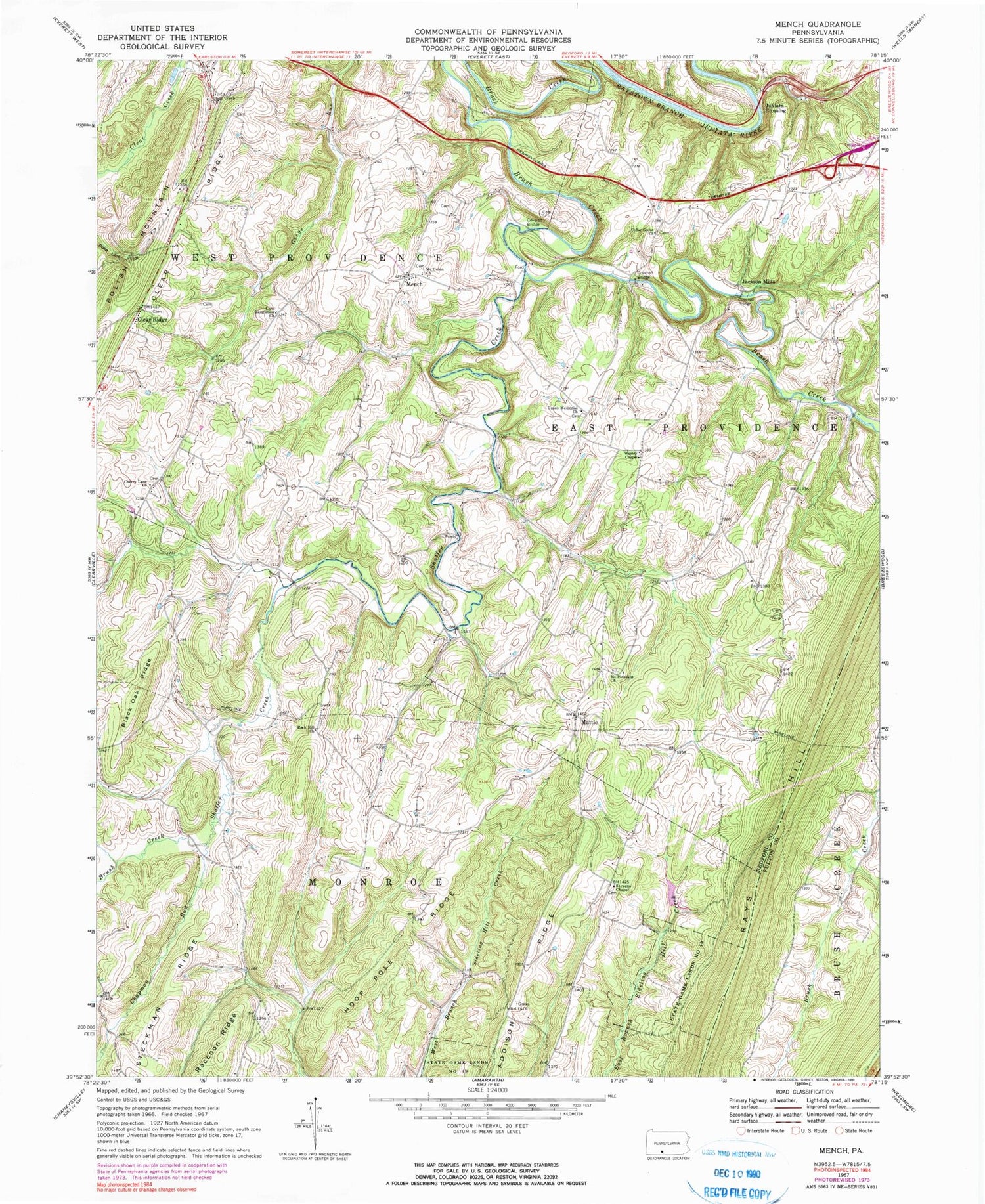 Classic USGS Mench Pennsylvania 7.5'x7.5' Topo Map Image