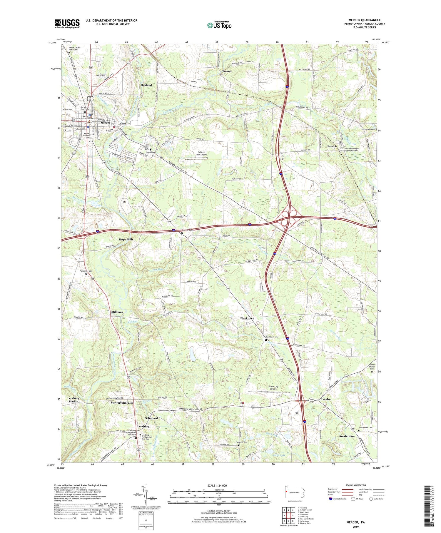 Mercer Pennsylvania US Topo Map Image