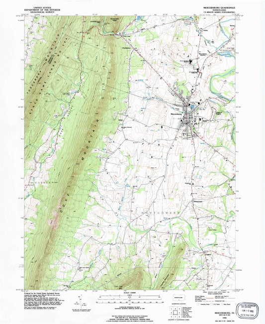 Classic USGS Mercersburg Pennsylvania 7.5'x7.5' Topo Map Image