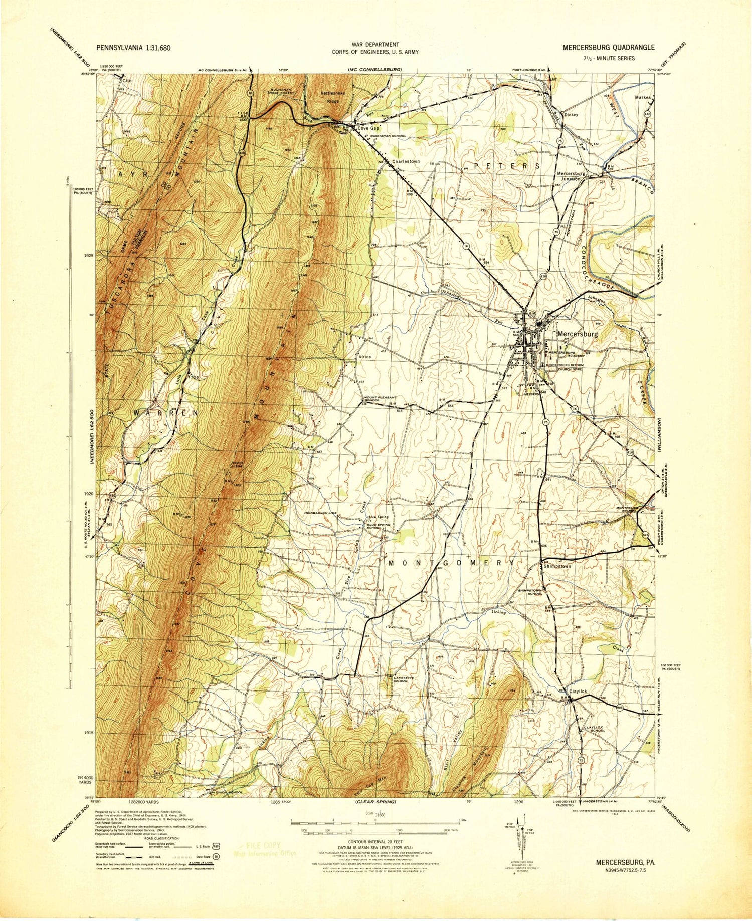 Classic USGS Mercersburg Pennsylvania 7.5'x7.5' Topo Map Image