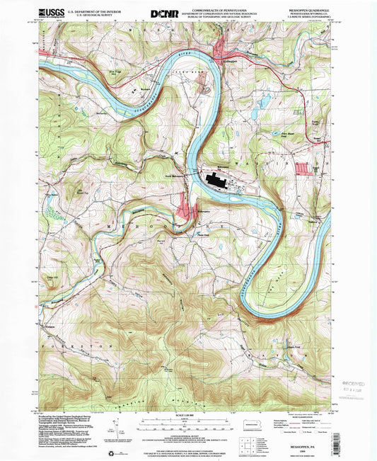 Classic USGS Meshoppen Pennsylvania 7.5'x7.5' Topo Map Image