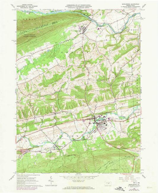 Classic USGS Middleburg Pennsylvania 7.5'x7.5' Topo Map Image