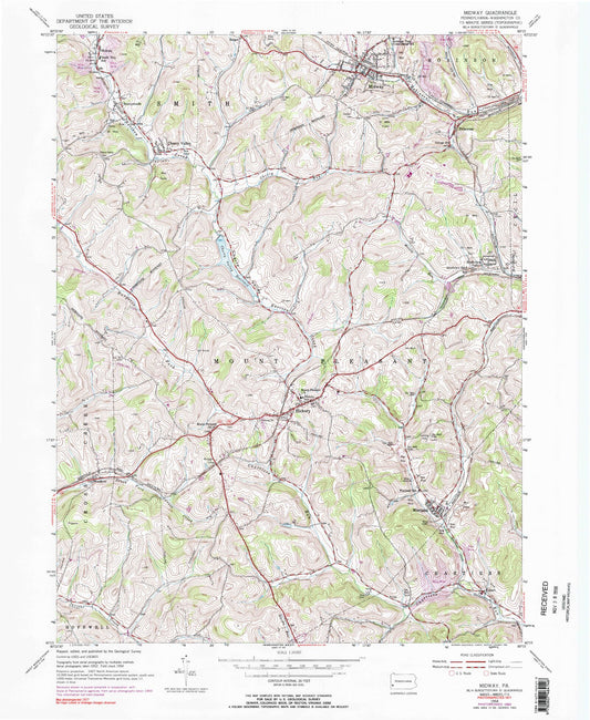 Classic USGS Midway Pennsylvania 7.5'x7.5' Topo Map Image