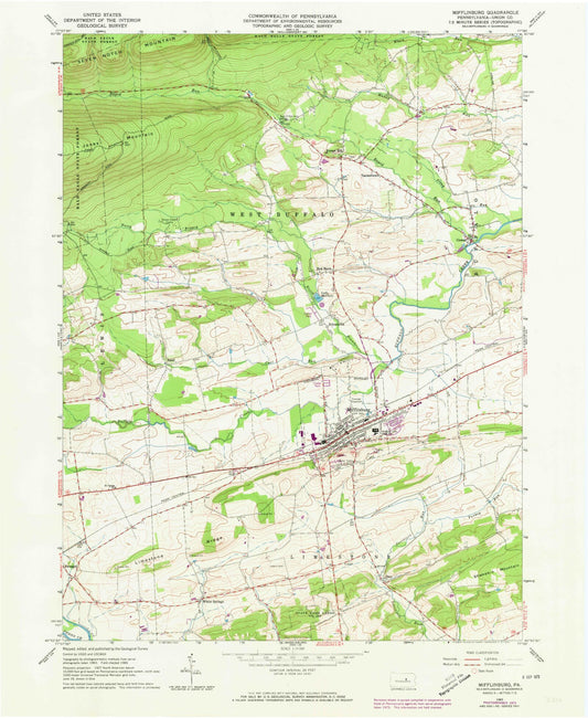 Classic USGS Mifflinburg Pennsylvania 7.5'x7.5' Topo Map Image