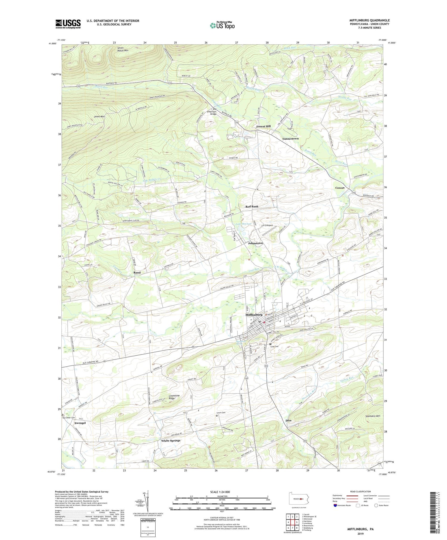 Mifflinburg Pennsylvania US Topo Map Image