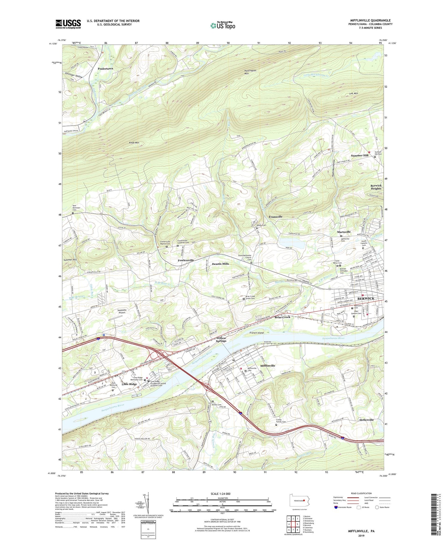 Mifflinville Pennsylvania US Topo Map Image