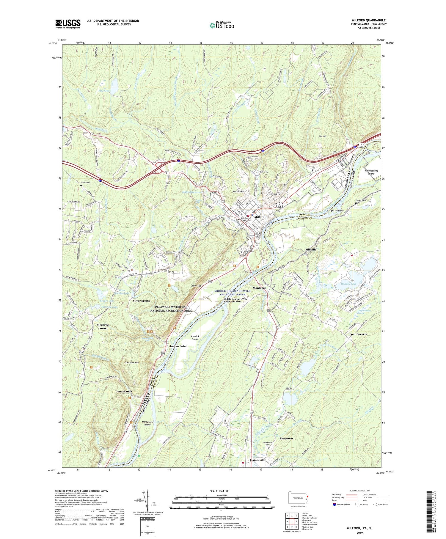Milford Pennsylvania US Topo Map Image