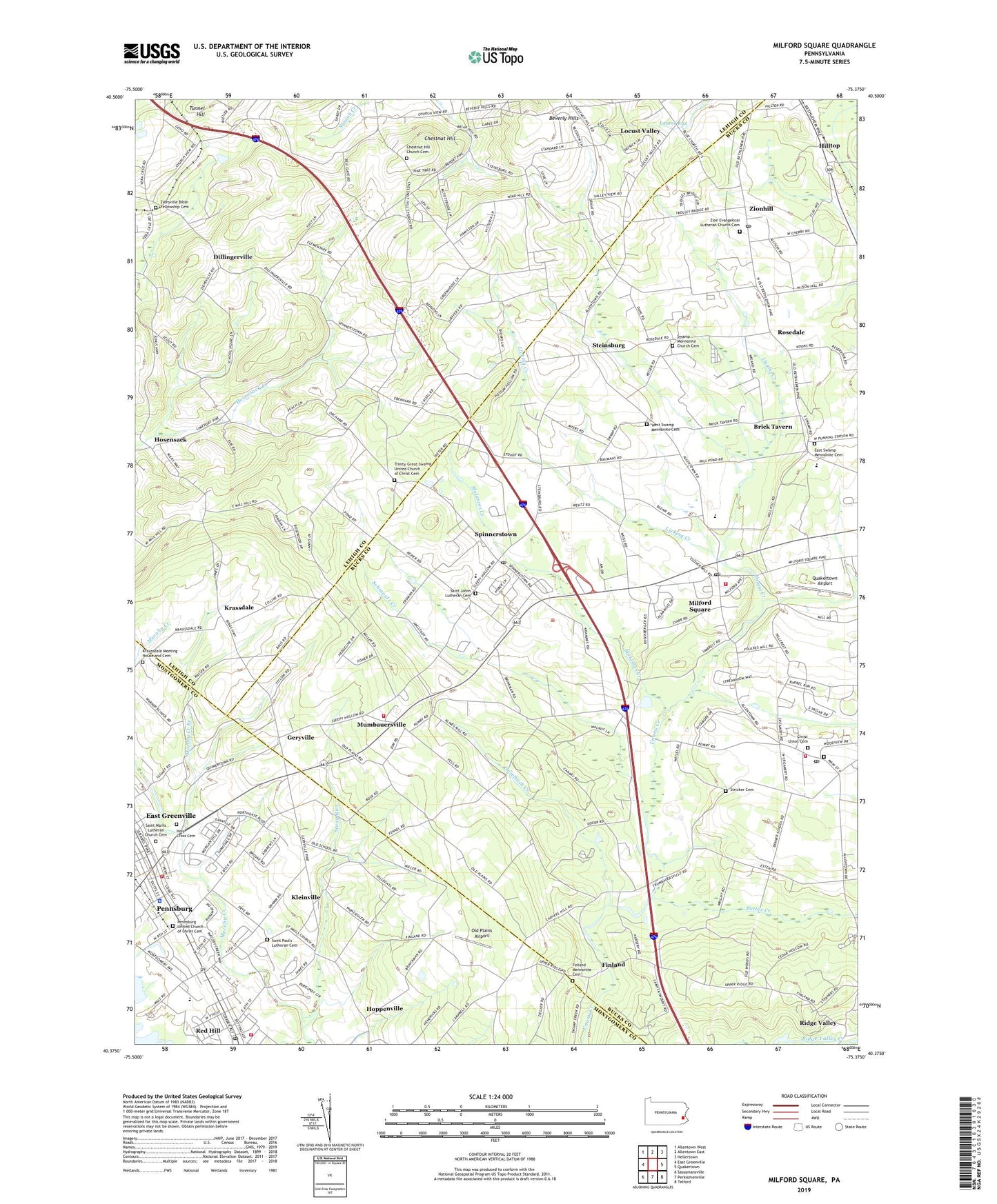 Milford Square Pennsylvania US Topo Map Image