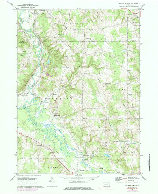 Classic USGS Millers Station Pennsylvania 7.5'x7.5' Topo Map Image