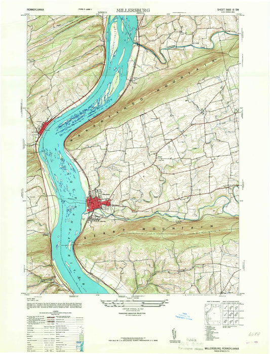 Classic USGS Millersburg Pennsylvania 7.5'x7.5' Topo Map Image