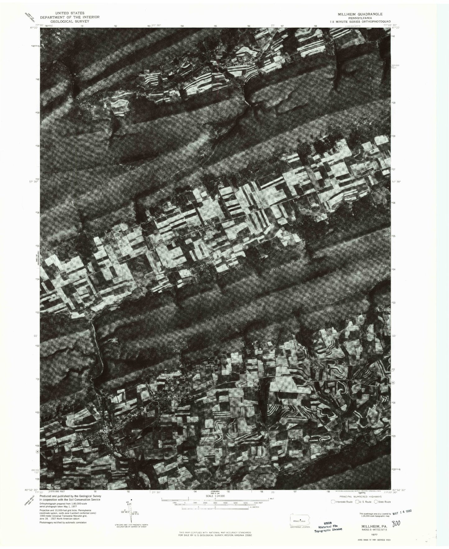 Classic USGS Millheim Pennsylvania 7.5'x7.5' Topo Map Image