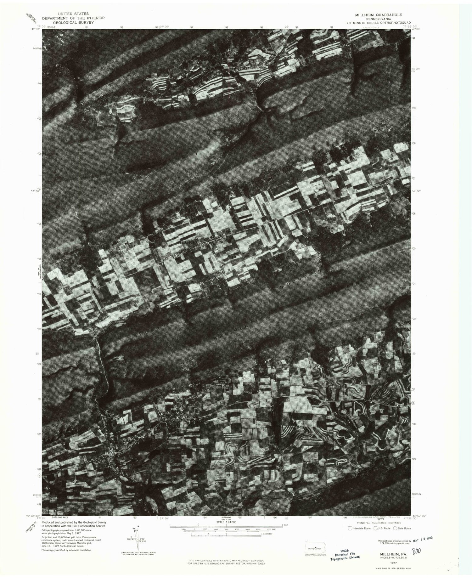 Classic USGS Millheim Pennsylvania 7.5'x7.5' Topo Map Image