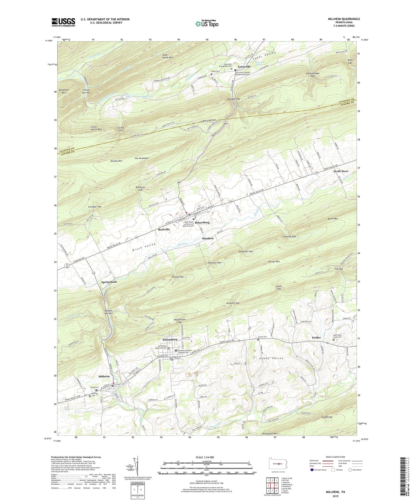 Millheim Pennsylvania US Topo Map Image