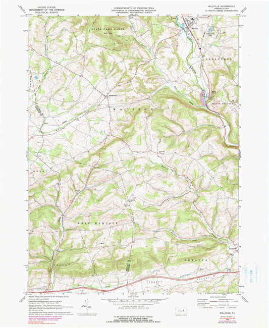 Classic USGS Millville Pennsylvania 7.5'x7.5' Topo Map Image