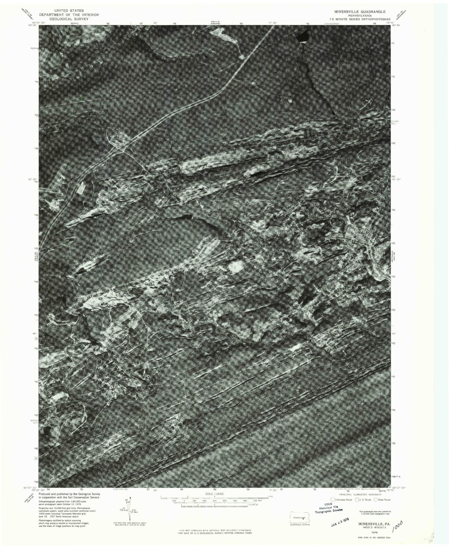 Classic USGS Minersville Pennsylvania 7.5'x7.5' Topo Map Image