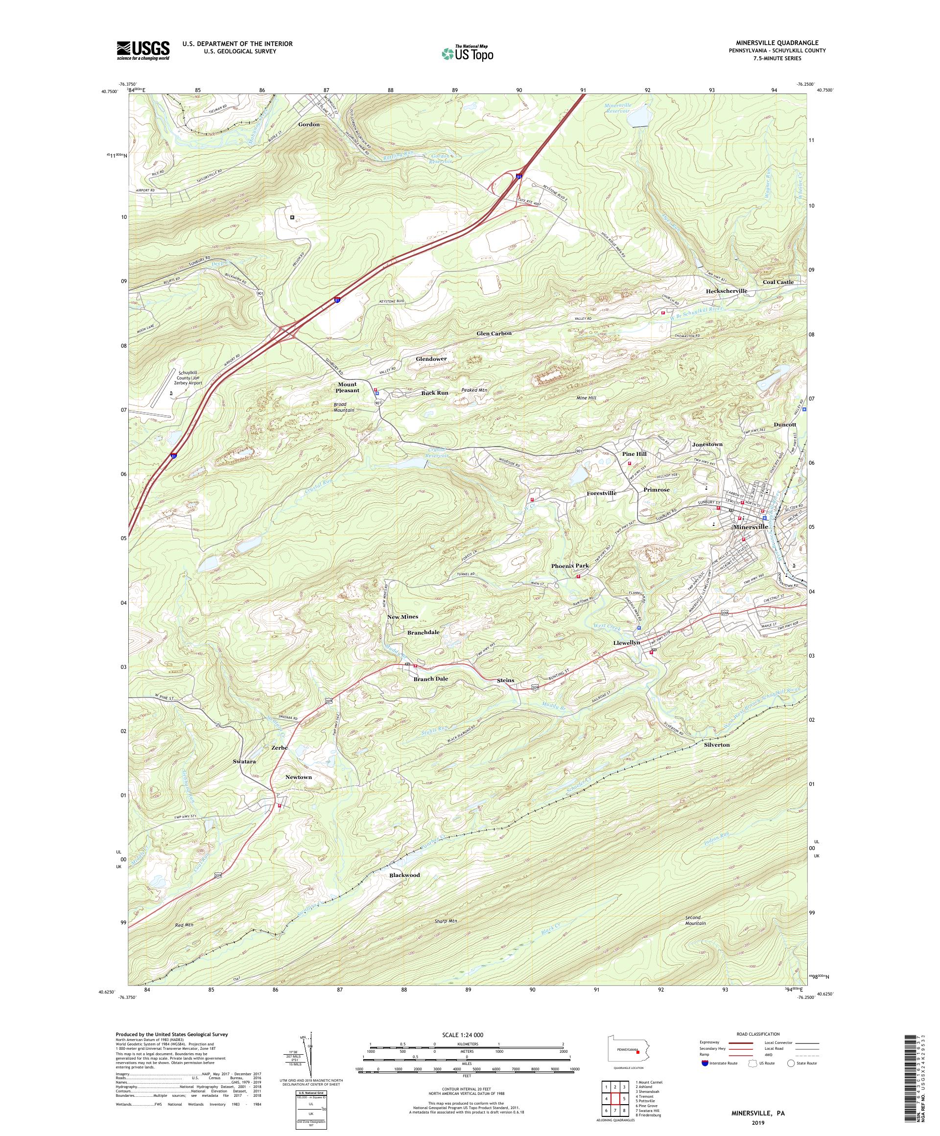 Minersville Pennsylvania US Topo Map MyTopo Map Store