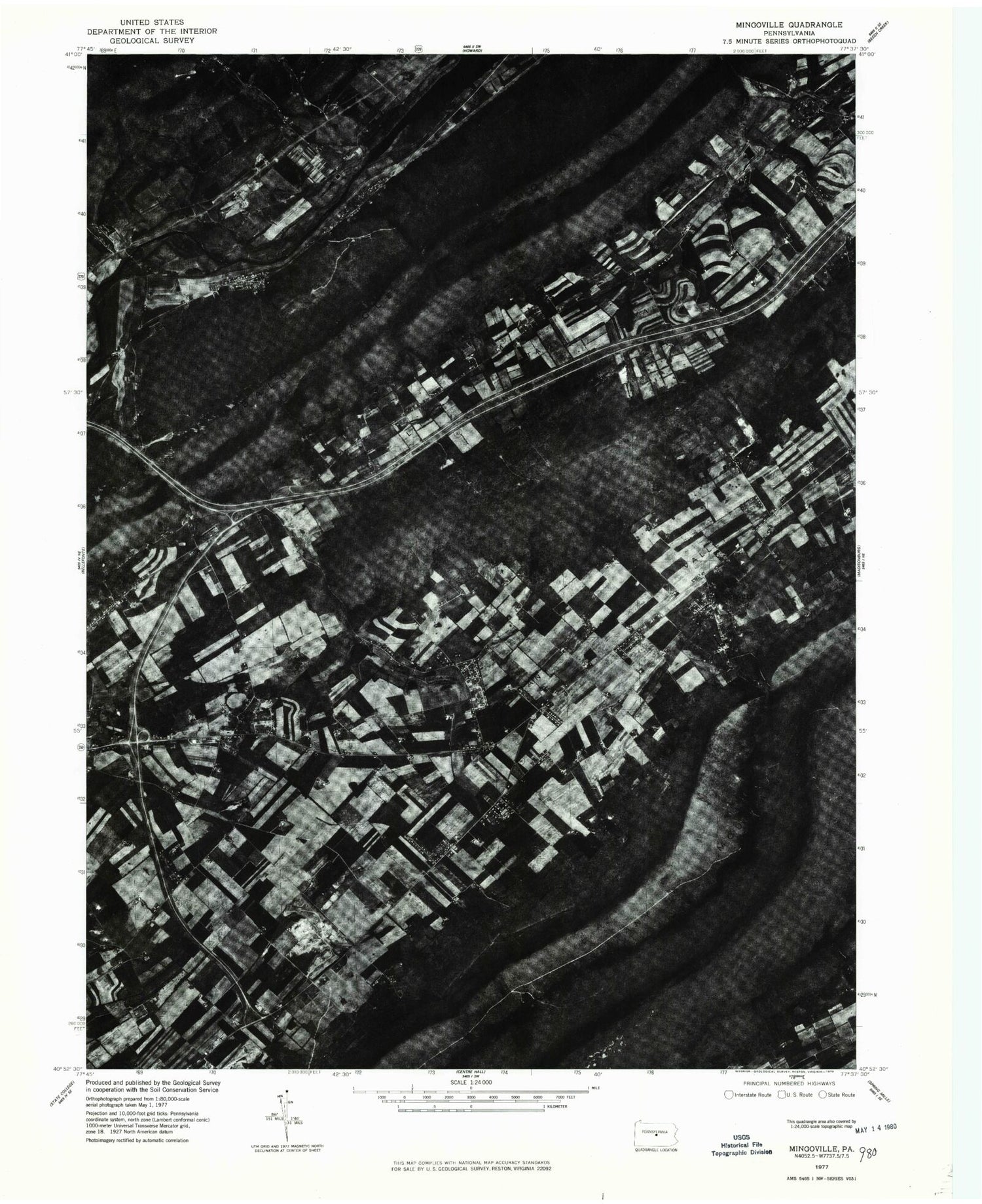 Classic USGS Mingoville Pennsylvania 7.5'x7.5' Topo Map Image