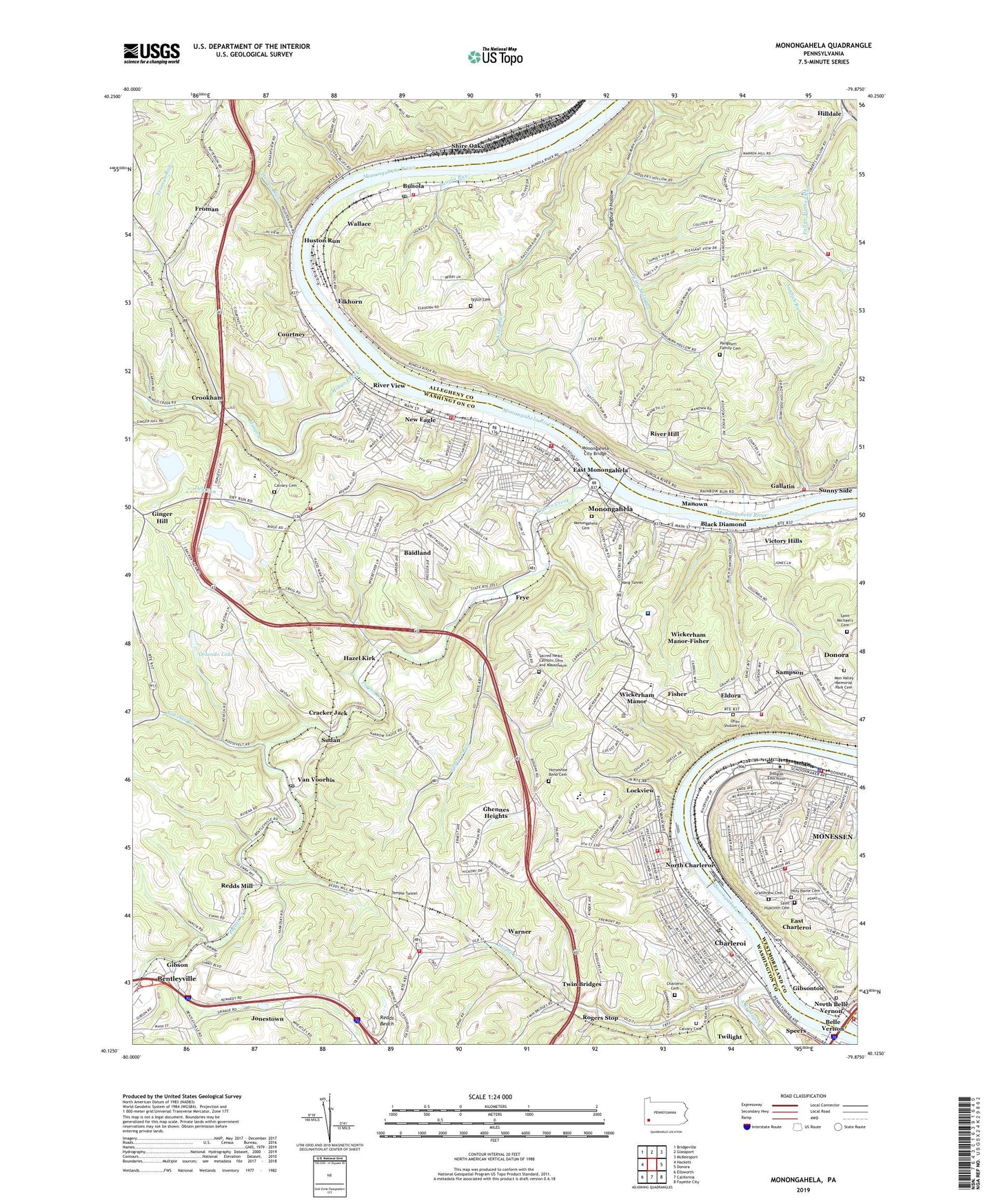 Monongahela Pennsylvania US Topo Map Image