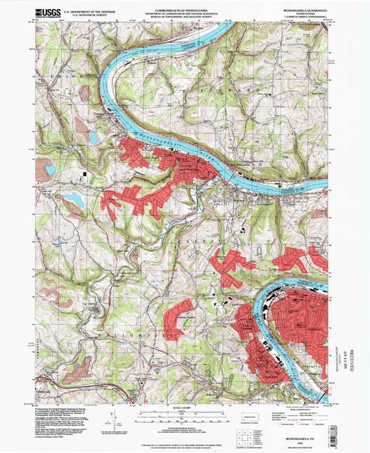 Classic USGS Monongahela Pennsylvania 7.5'x7.5' Topo Map Image