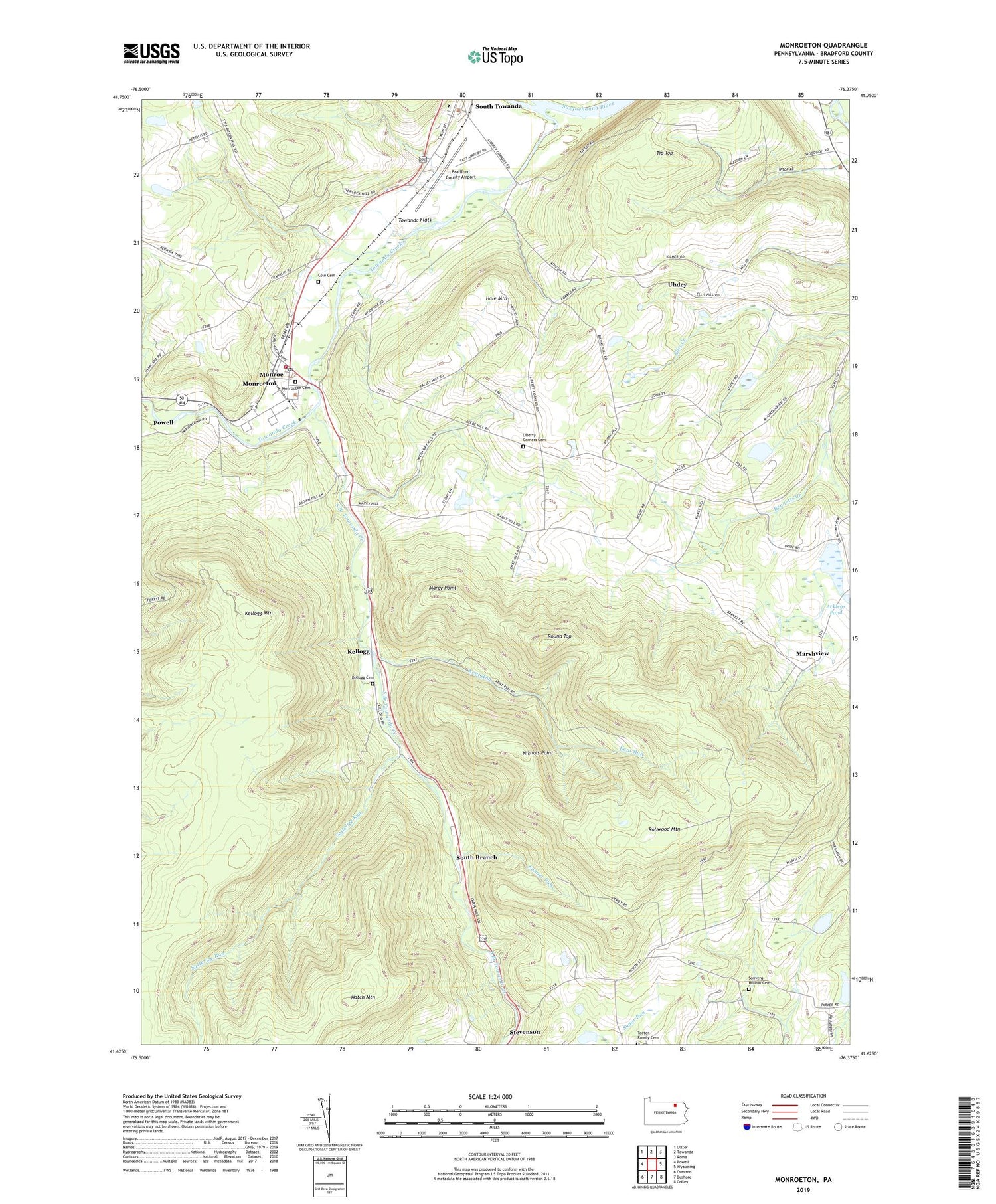 Monroeton Pennsylvania US Topo Map Image
