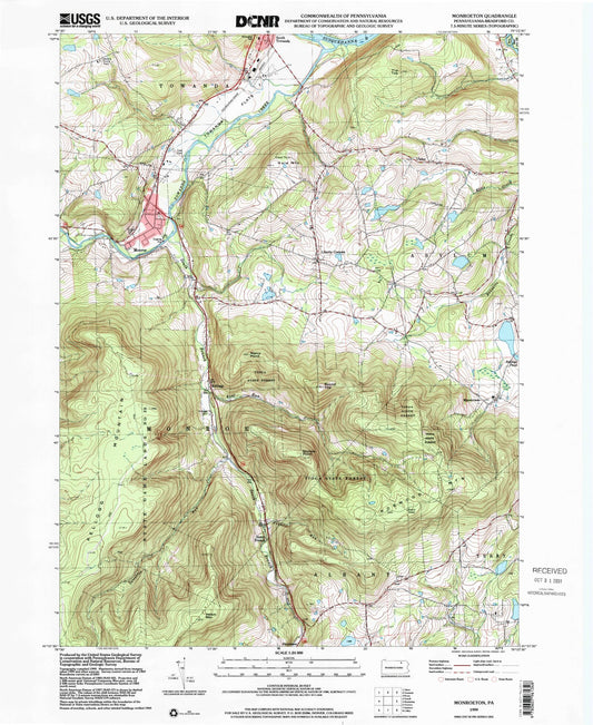 Classic USGS Monroeton Pennsylvania 7.5'x7.5' Topo Map Image