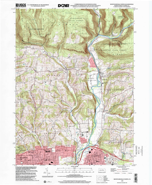 Classic USGS Montoursville North Pennsylvania 7.5'x7.5' Topo Map Image